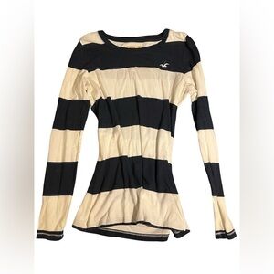 Hollister Black and White Striped Long Sleeve Tee